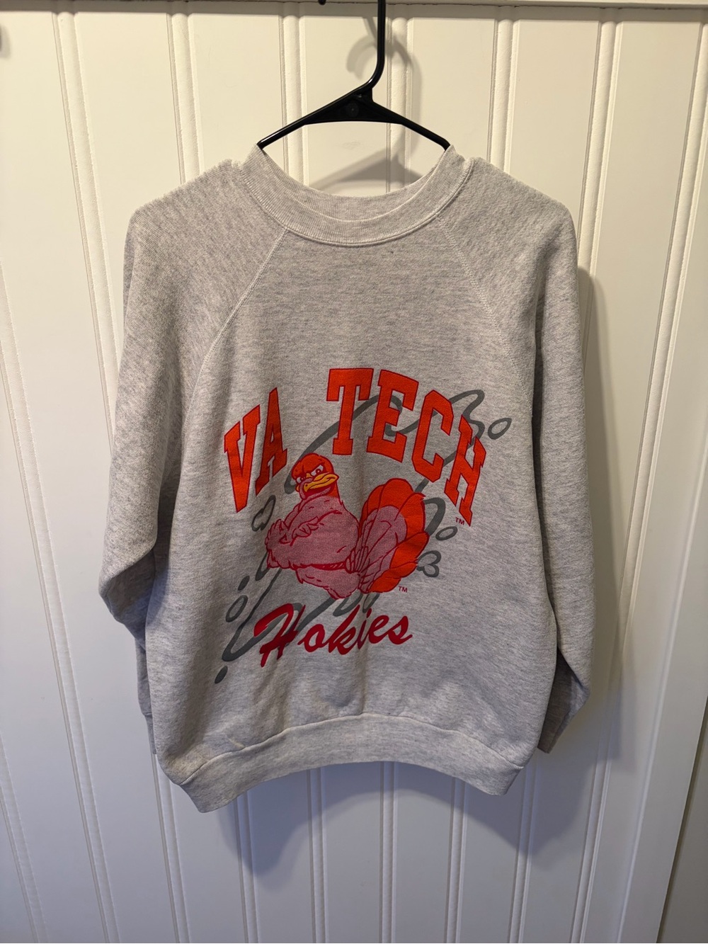 Vintage 90s Virginia Tech Hokies Crewneck Sweatshirt Gray Tultex Raglan SZ XL